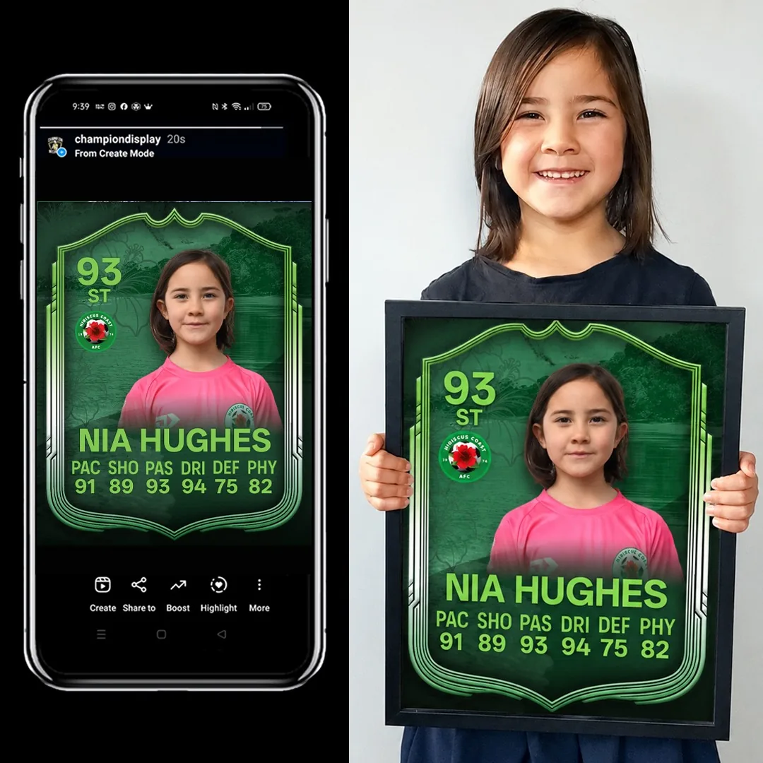 Player card shared online and printed for the bedroom wall